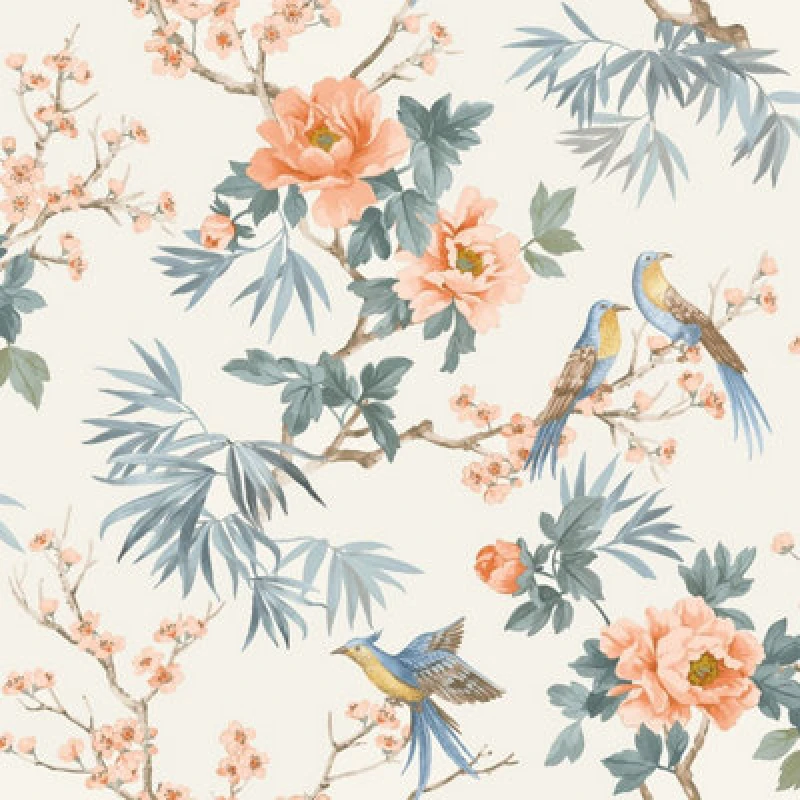 Image of Rasch Elegant Homes Chinoiserie Exotic Birds Floral Leaf Flowers Leaves Wallpaper Pink