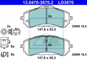 Image of ATE Brake pad set 13.0470-3870.2 Brake pads,Brake pad set, disc brake OPEL,PEUGEOT,CITROEN,COMBO Großraumlimousine (X19),Combo E Kasten / Kombi (X19)