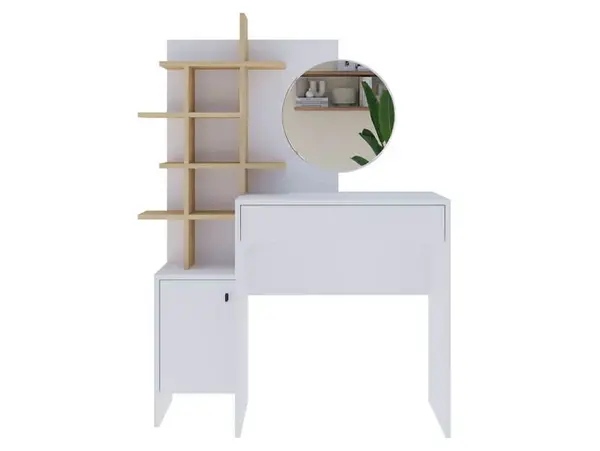 Image of GFW Freyja White and Oak 1 Drawer Dressing Table with Mirror