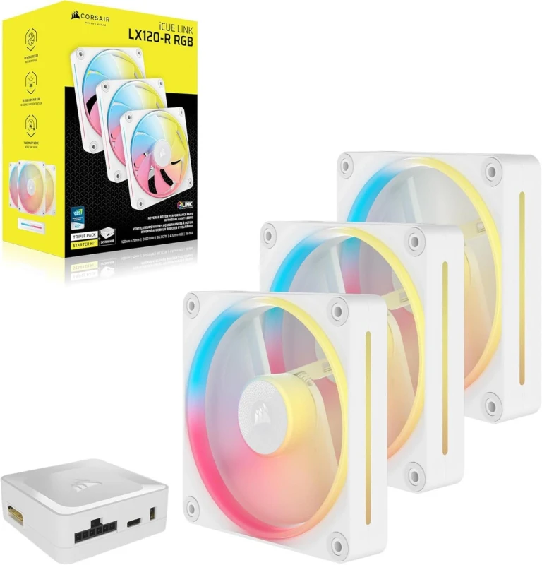 Image of CORSAIR iCUE LINK LX120-R RGB 120mm PWM Reverse Fans Starter Kit - White