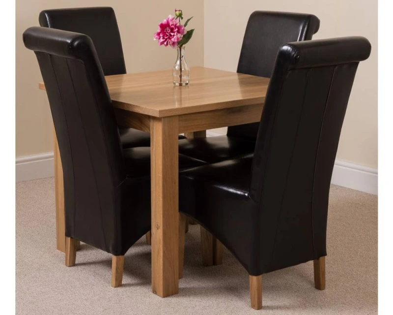 Image of Thats Furniture Oslo 90 x 90cm Oak Small Dining Table & 4 Montana Leather Chairs in Black Unisex 90 x 90 cm