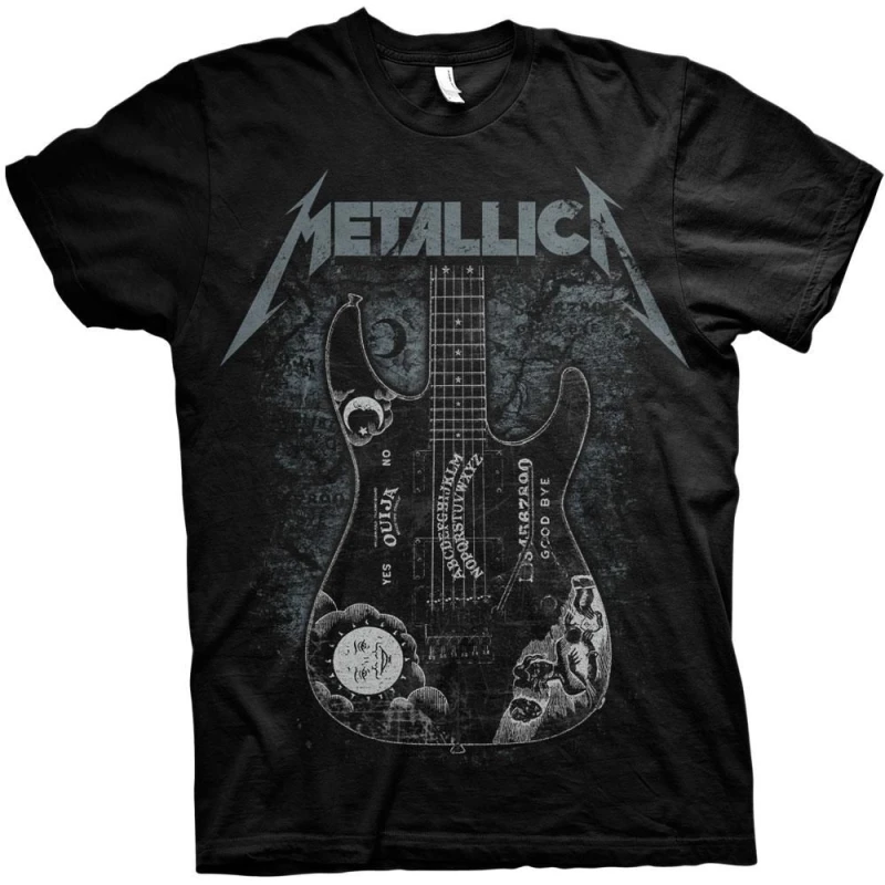 Image of Metallica Mens Hammett Ouija Guitar T-Shirt in Black Size: 2XL Black Male 2XL