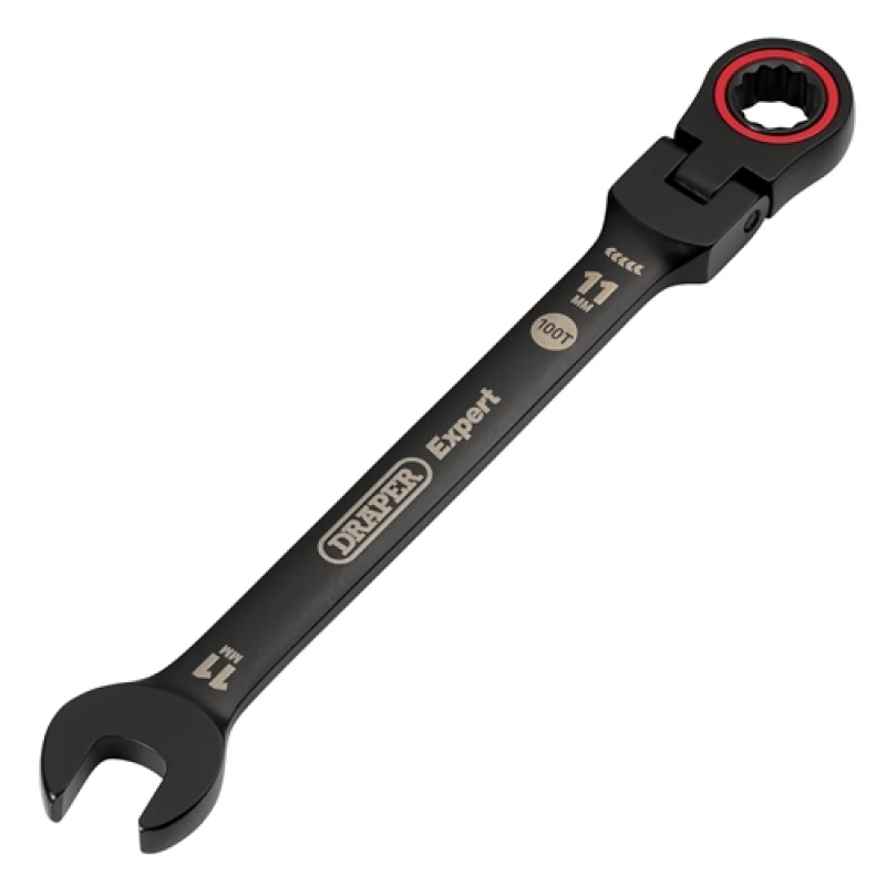 Image of Draper Expert HI-TORQ Metric Flexible Head Ratchet Combination Spanner, 11mm, Black 3917