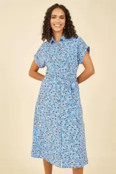 Image of Blue Floral Shirt Dress