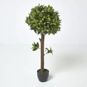 Image of HOMESCAPES One Ball Bay Topiary Tree 3 Feet Tall Artificial Plant or Tree - Green