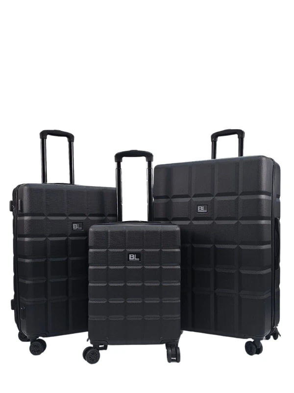 Image of Infinity Leather Black Hard Shell Classic 8 Wheel Cabin Luggage Case Travel Suitcases Size: Medium Black Unisex Medium