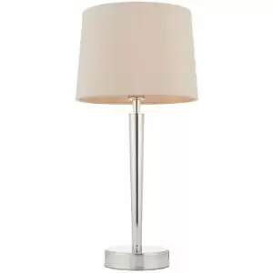Image of Modern Table Lamp & usb Charger Nickel & Mink Shade Metal Bedside Feature Light