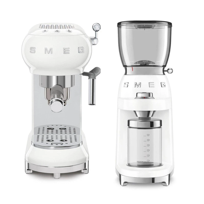 Image of Smeg Espresso Coffee Machine Efc02Whuk & Electric Coffee Grinder - White White W9OUH Unisex