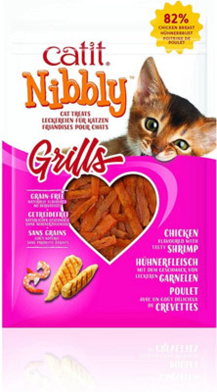 Image of Catit Catit Nibbly Chicken and Prawn Grills Flavoured Slices Cat Treats 30g Brown