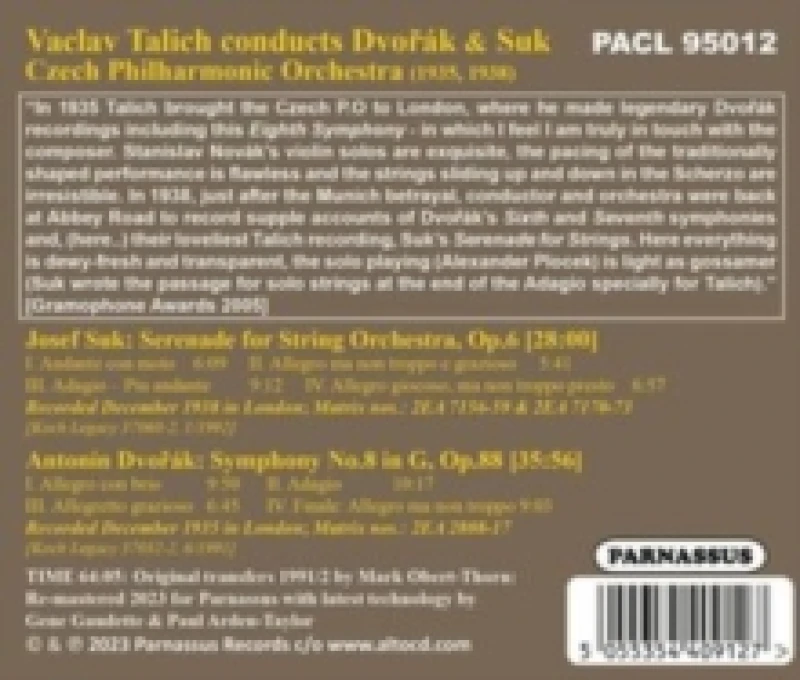 Image of Vaclav Talich Conducts Dvork Symphony 8/... CD / Album