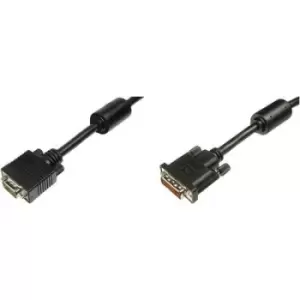 Image of Digitus DVI / VGA Adapter cable DVI-I 24+5-pin plug, VGA 15-pin plug 2m Black AK-320300-020-S screwable, incl. ferrite core DVI cable
