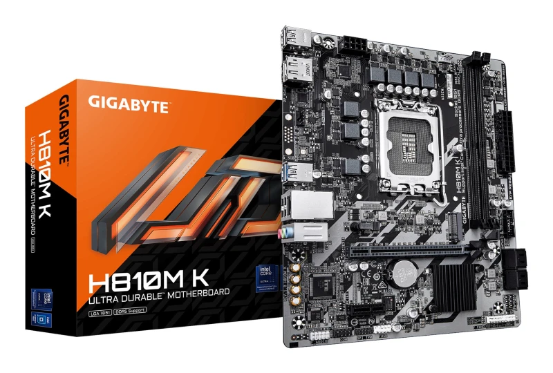Image of Gigabyte Gigabyte H810M K Motherboard - Intel Core Ultra (Series 2) CPUs, 3+1+2 Phases VRM, up to 6400MHz DDR5, 1xPCIe 4.0 M.2, 1GbE LAN, USB 3.2 Gen