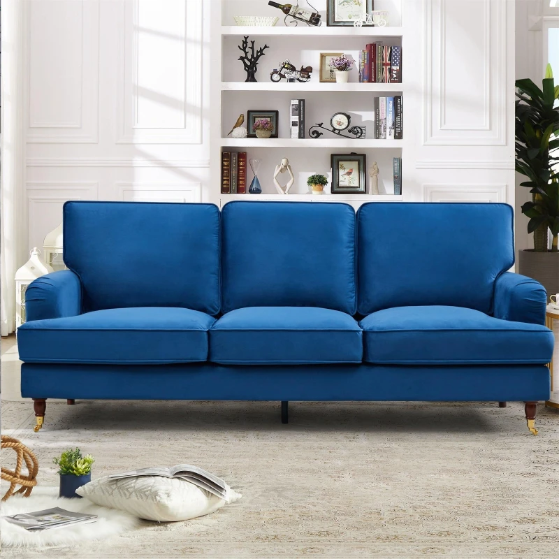 Image of Artemis Home Woodbury 218cm Wide 3 Seat Velvet Fabric Sofa in Blue Blue Unisex