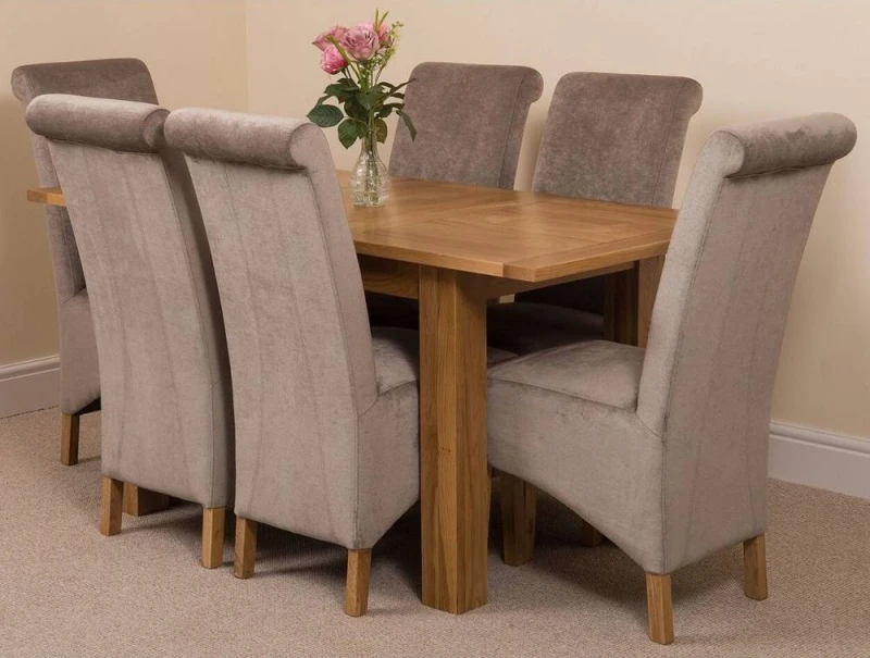 Image of Thats Furniture Hampton 120-160cm Oak Extending Dining Table & 6 Montana Fabric Chairs in Grey Grey Unisex