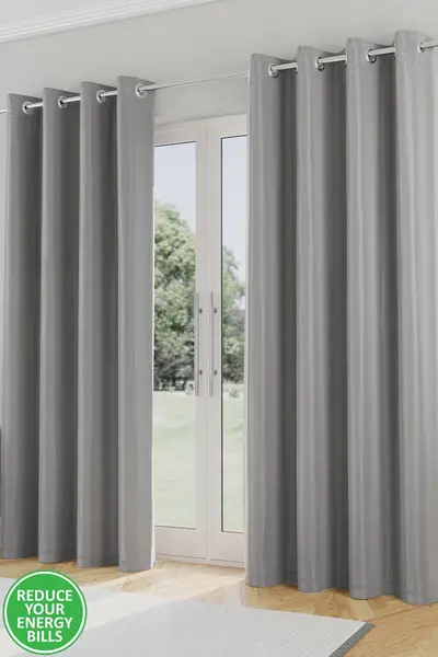 Image of Enhanced Living Enhanced Living Nightfall Plain Supersoft Thermal Blockout Eyelet Curtains Grey