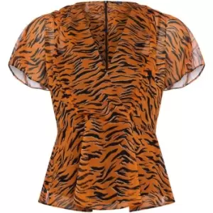 Image of French Connection Iger Crinkle Mix V Neck Top - Multi