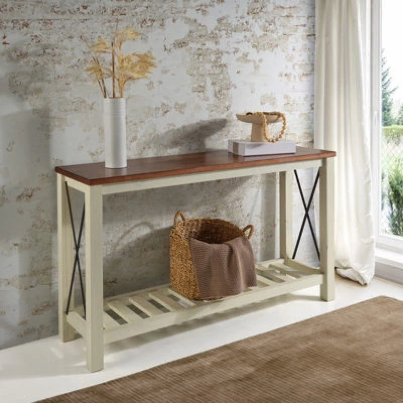 Image of Mercers Furniture Cottage White/cream Painted Pine Console Table Sideboard Wooden With Storage Shelf 81H X 132W X 36D Cm