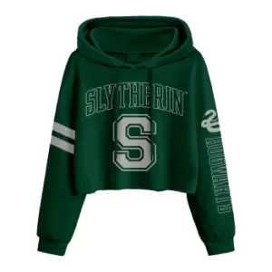 Image of Harry Potter Womens/Ladies College Slytherin Crop Hoodie (XXL) (Green)