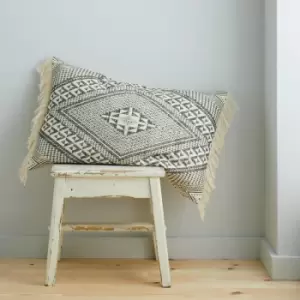 Image of Pineapple Elephant Kebra Aztec Fringed 100% Cotton Filled Cushion, Grey, 40 x 60 Cm