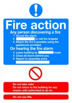 Image of SignsLab A5 Self Adhesive Sign - FIRE ACTION