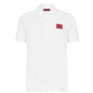 Image of Hugo Boss Dereso 212 Red Patch Logo Polo Shirt White Size M Men