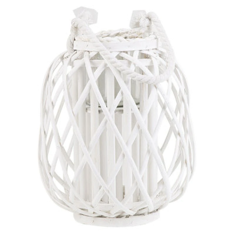 Image of Beliani Lantern Mauritius Willow Wood 30 Cm White