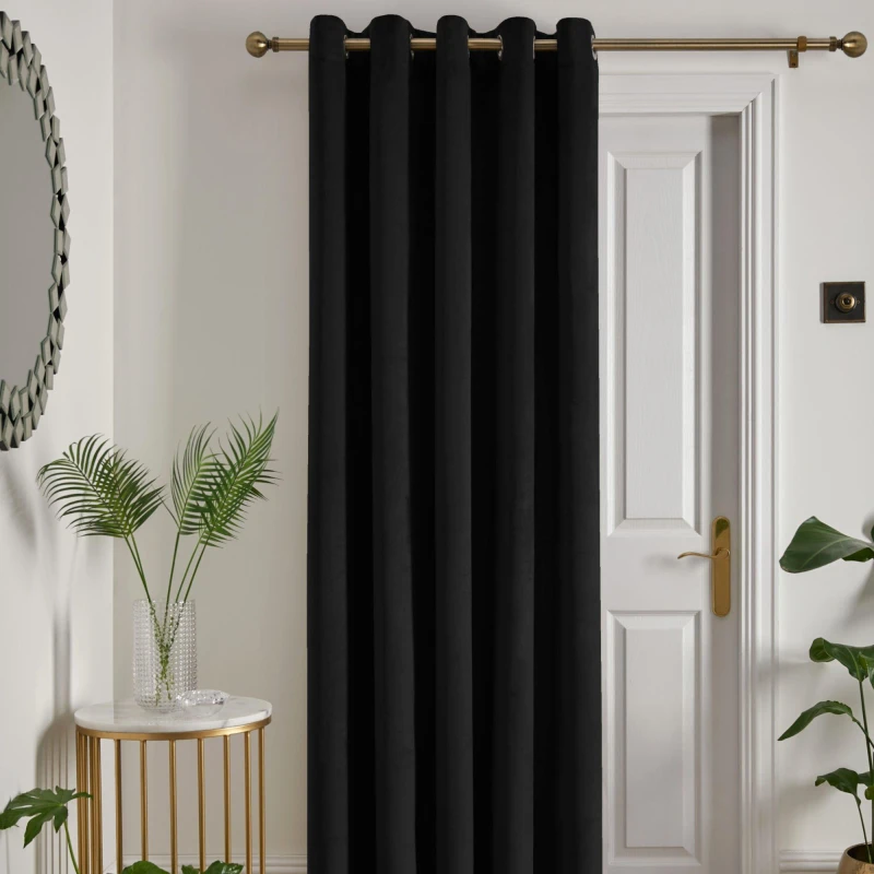 Image of Laurence Llewelyn-Bowen 'Montrose' Velvet Blackout Eyelet Single Panel Door Curtain Black