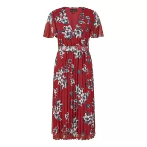Image of Mela London Red Floral Print Pleated Dress - Red