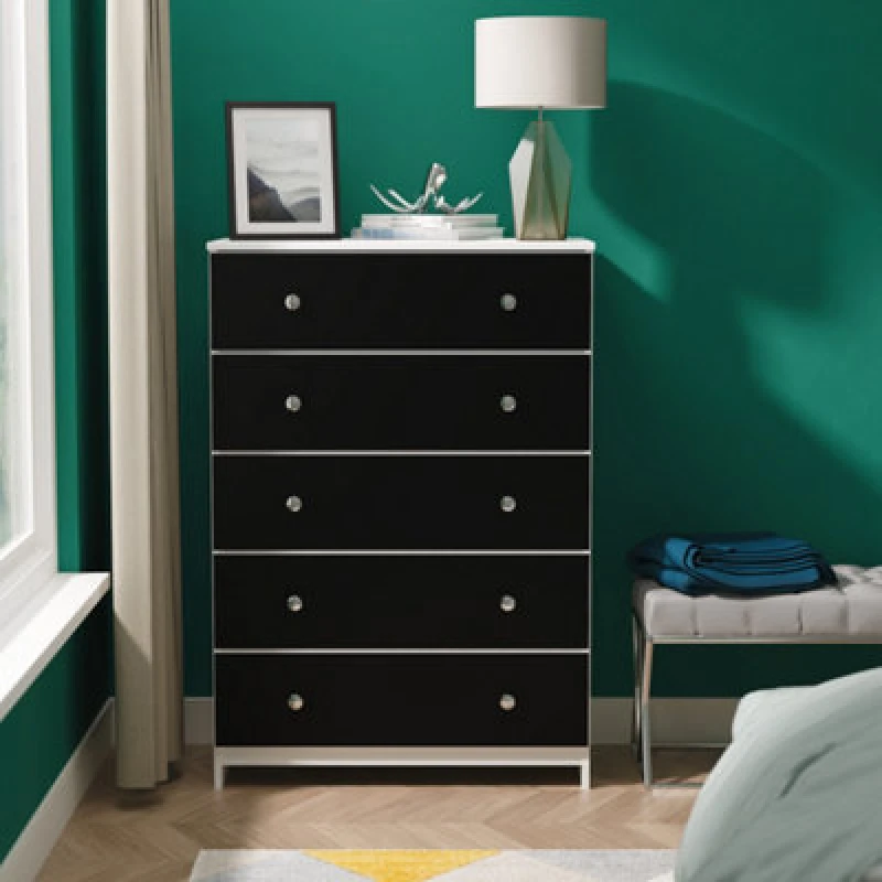 Image of Portland 5 Drawer Chest Of Drawers In Black & White Matt (Ready Assembled)
