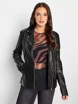Image of Long Tall Sally Faux Leather Biker Jacket - Black, Size 18, Women