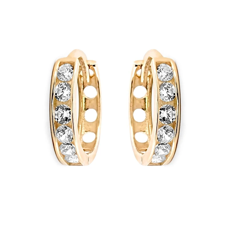 Image of Jewelco London 9ct Gold CZ Eternity 2mm Huggie Hoop Earrings 11mm - JER518 Gold female