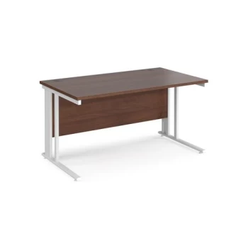 Image of Office Desk 1400mm Rectangular Desk With Cable Managed Leg Walnut Tops With White Frames 800mm Depth Maestro 25