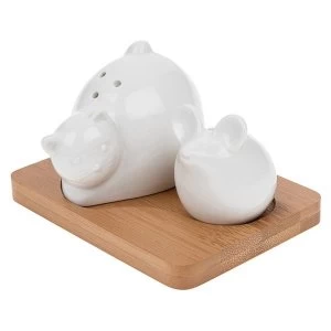 Image of White Bamboo Cat & Mouse Cruet Set