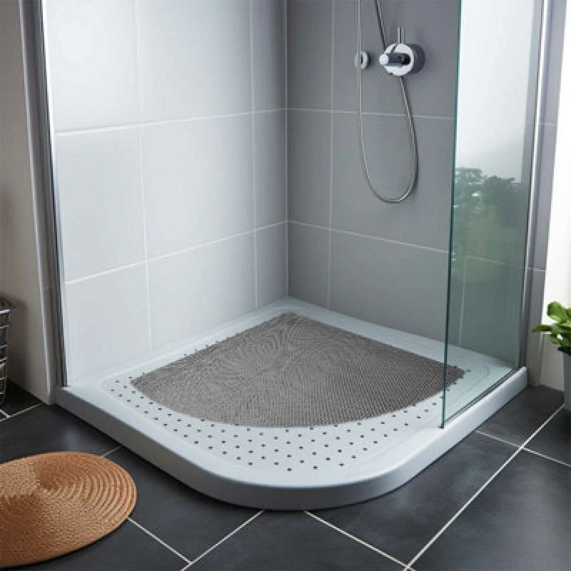 Image of Nicoman Reversible Dual-Colour Grey/brown Pvc Anti Slip Corner Shower Mat Bath Mat - Quadrant 60X60Cm