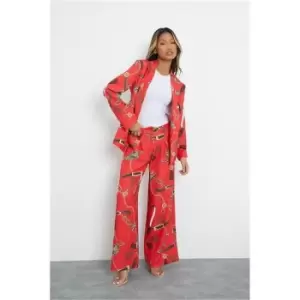 Image of I Saw It First Red Wide Leg Chain Print Trousers - Red