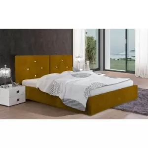 Image of Cubana Upholstered Beds - Plush Velvet, Single Size Frame, Mustard - Mustard