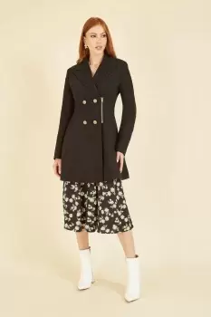 Image of Black Military Coat With Zip Detail