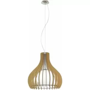Image of Pendant Ceiling Light Satin Nickel Shade Maple White Wood Glass Bulb E27 1x60W