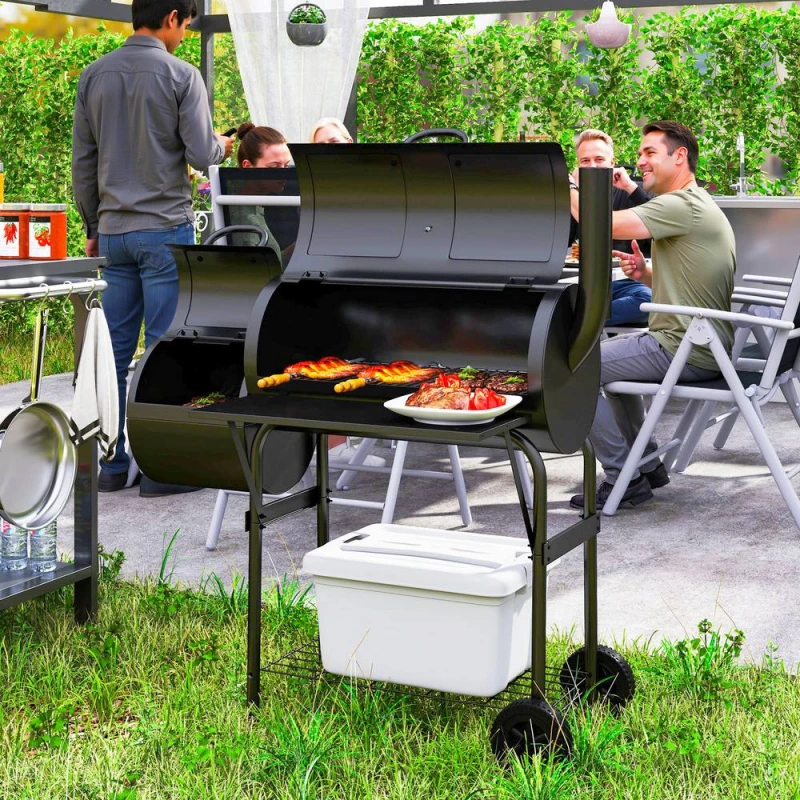 Image of OUTSUNNY Portable Outdoor Charcoal Grill BBQ Grill with Offset Smoker Black Size: Large Black Unisex Large
