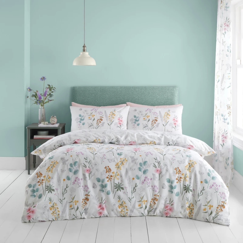 Image of Catherine Lansfield Emilia Floral Duvet Cover Bedding Set White Green