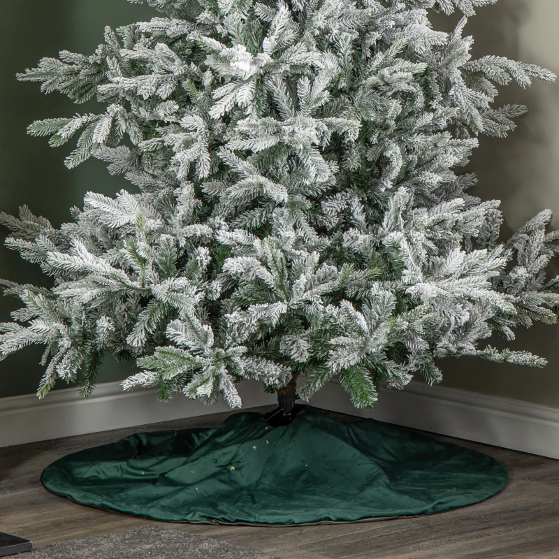 Image of 1.2m Soft Dark Green Velour Christmas Tree Skirt with Gold Star Print