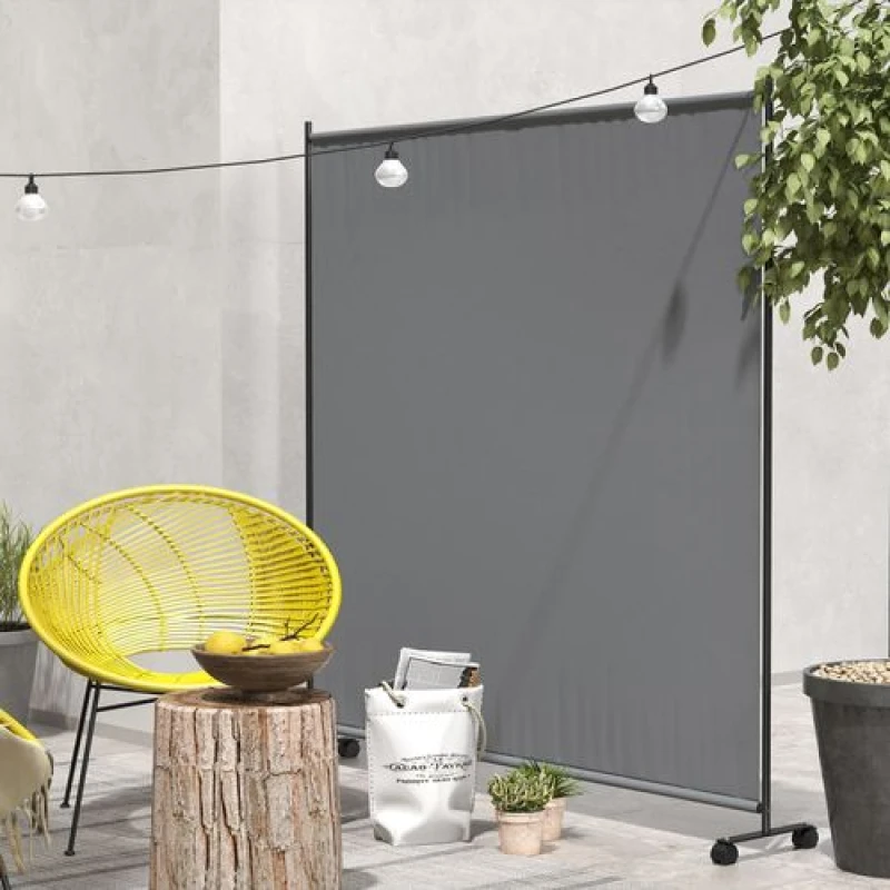 Image of Outsunny Garden Screen With Wheels, 6ft Rolling Privacy Room Divider, Dark Grey 844-777V00CG