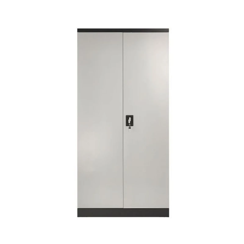 Image of Moderna Grey/Black Steel Filing Cabinet, 4 Shelves, Lockable 2 Door, Tall Office Unit in Grey Grey Unisex