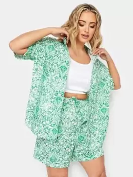 Image of Yours Co Ord Green Paisley Shirt, Green, Size 20, Women