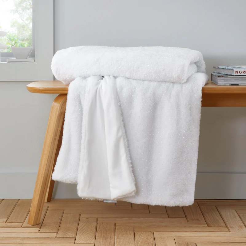 Image of Catherine Lansfield Cosy Glamour Fur Blanket Throw Throws 130x170cm White 42621401001