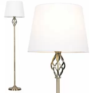 Image of Barley Twist Floor Lamp in Antique Brass with Tapered Shade - White