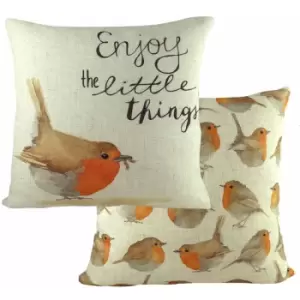 Image of Evans Lichfield Robin Enjoy The Little Things Print Cushion Cover, Multi, 43 x 43 Cm