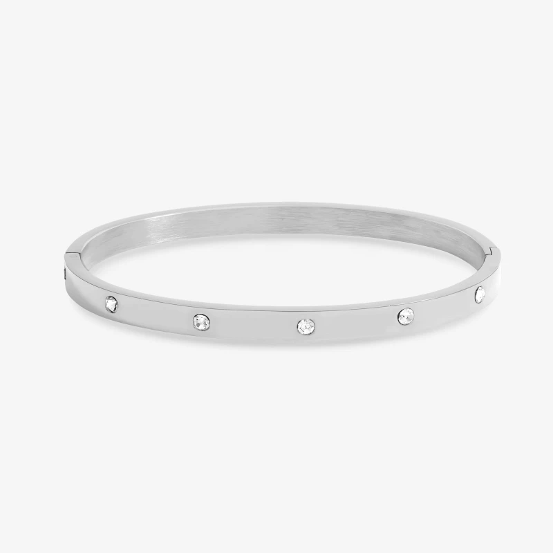 Image of Jon Richard Platinum Plated Stainless Steel Crystal Bangle Hoop Earrings One Size Silver 72371611000