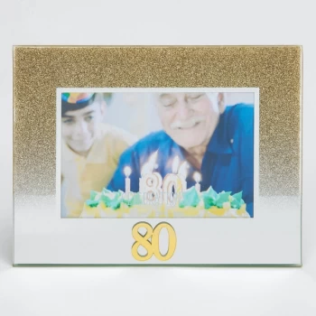 Image of 5" x 3.5" Gold Glitter Glass Birthday Frame - 80