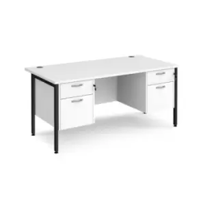 Image of Office Desk Rectangular Desk 1600mm With Double Pedestal White Top With Black Frame 800mm Depth Maestro 25 MH16P22KWH